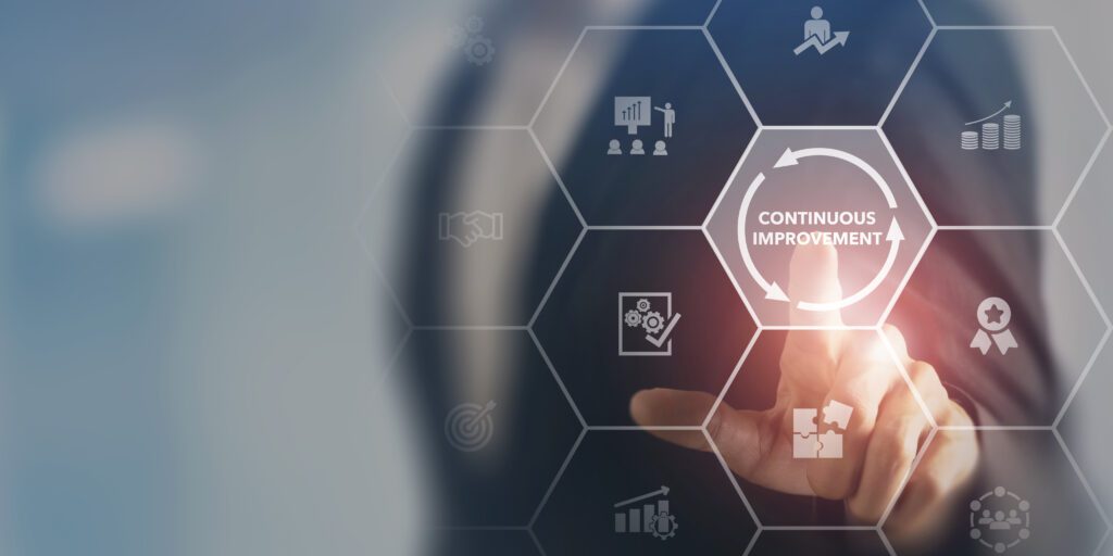 Continuous improvement concept. Solving problems, improving organizational processes. Creating continuous improvement mindset. Project and process management, lean improvement technique