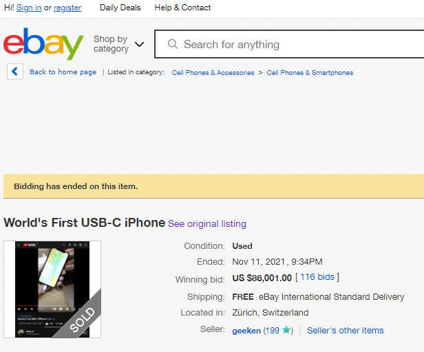 The unique USB-C iPhone X sold for ,001 on eBay!